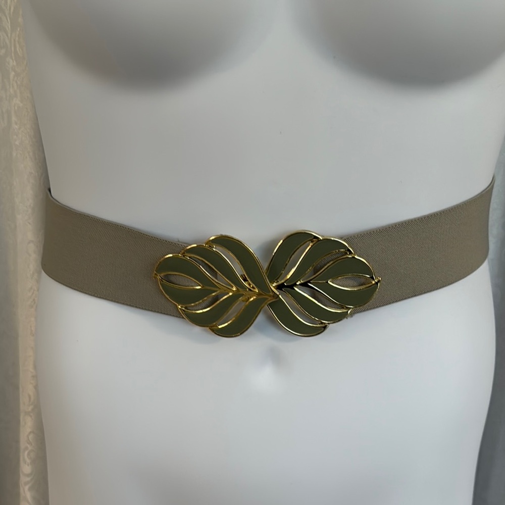 Gold Leaf Buckle Belt & Elastic Belt. Sz: 27”